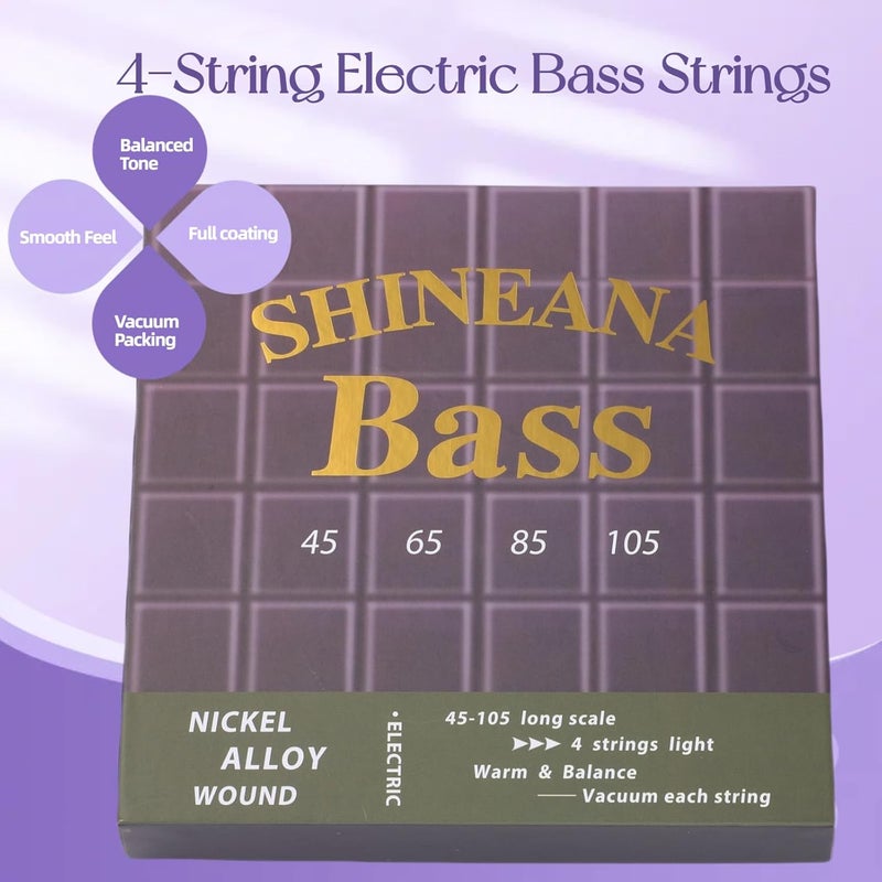 YWYLL 4-String Electric Bass Strings - Nickel Alloy Wound with German Hex Steel Core | Full Coated for Longevity | Vacuum Sealed (45-105 Medium) | Smooth Feel & Balanced Warm Tone - Image 2